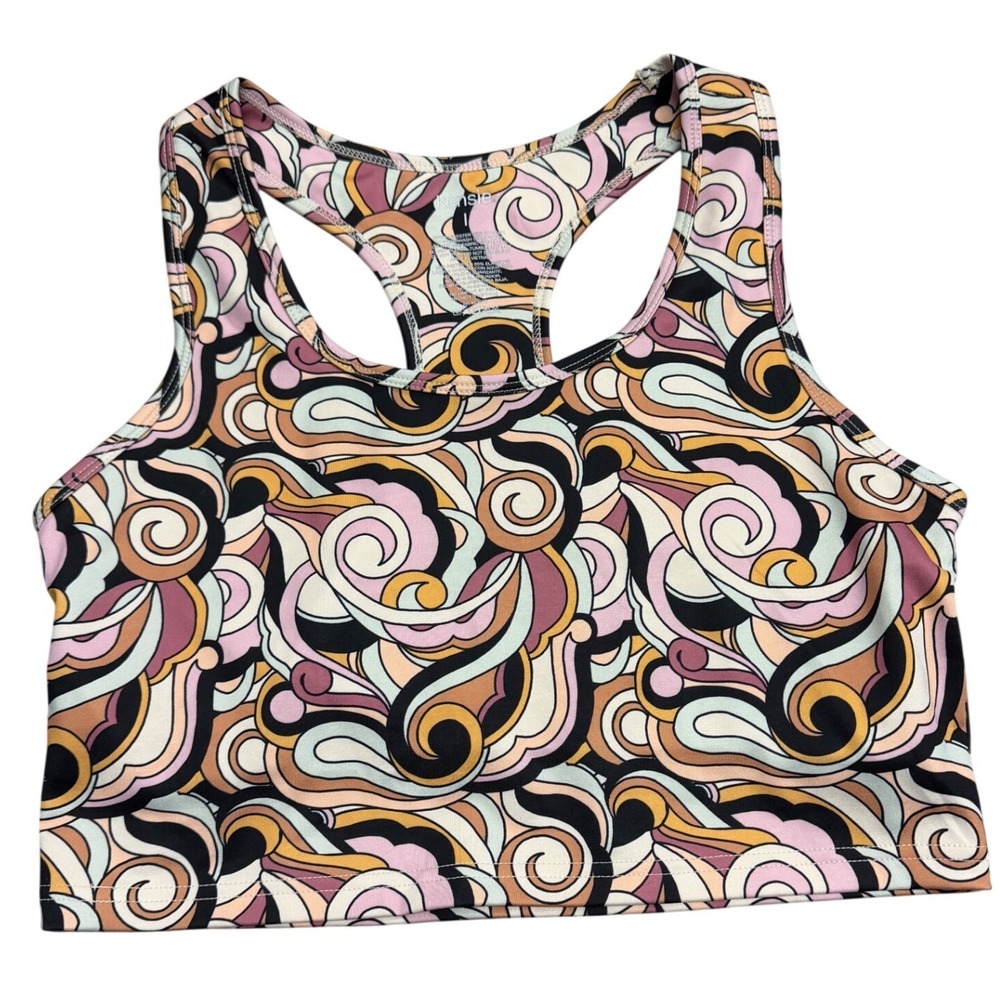 Kensie Women's Size L Retro Swirl Print Racerback Crop Sports Bra Athleisure